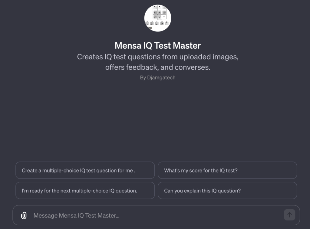 Mensa IQ Test Master
Creates IQ test questions from uploaded images, offers feedback, and converses.